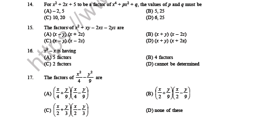 CBSE Class 8 Mathematics Factorization MCQs Set A 3