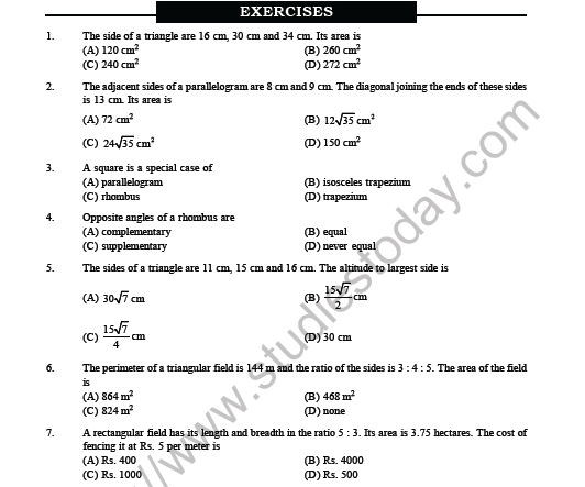 CBSE Class 8 Mathematics Mensuration MCQs Set A 3