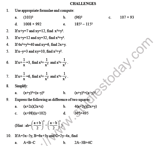 Cbse Class 8 Maths Algebraic Expressions And Identities Hots