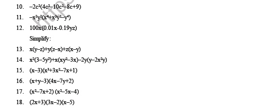 CBSE Class 8 Maths Algebraic Expressions and Identities Question Bank 2