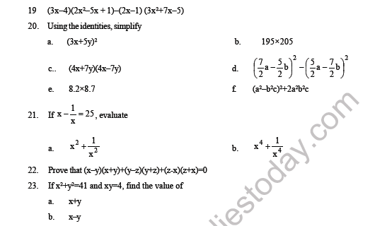 CBSE Class 8 Maths Algebraic Expressions and Identities Question Bank 3