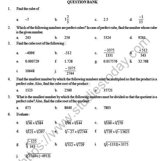 CBSE Class 8 Maths Cubes and Cube Roots Question Bank 1