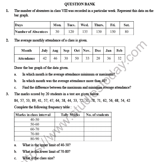 CBSE Class 8 Maths Data Handling Question Bank 1