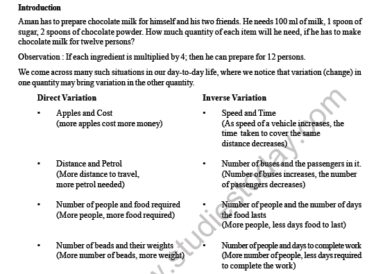 CBSE Class 8 Maths Direct and Inverse Variation Worksheet 3