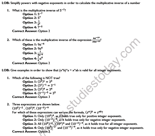 CBSE Class 8 Maths Exponents and Power Worksheet Set B 1