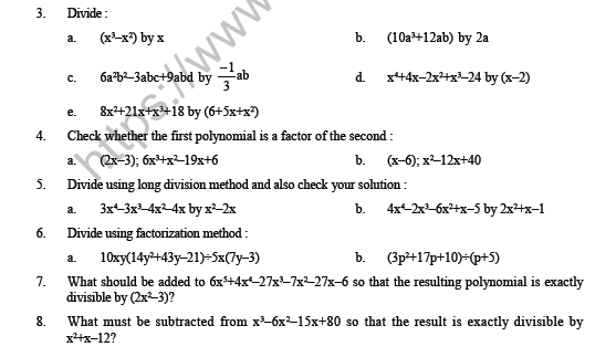 CBSE Class 8 Maths Factorization Question bank 2