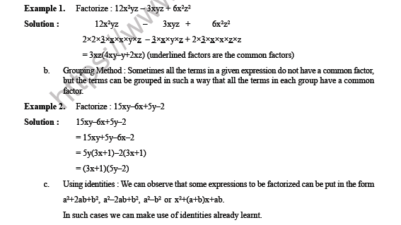 CBSE Class 8 Maths Factorization Worksheet 4