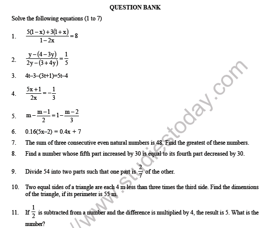 CBSE Class 8 Maths Linear Equations in One Variable Question Bank 1