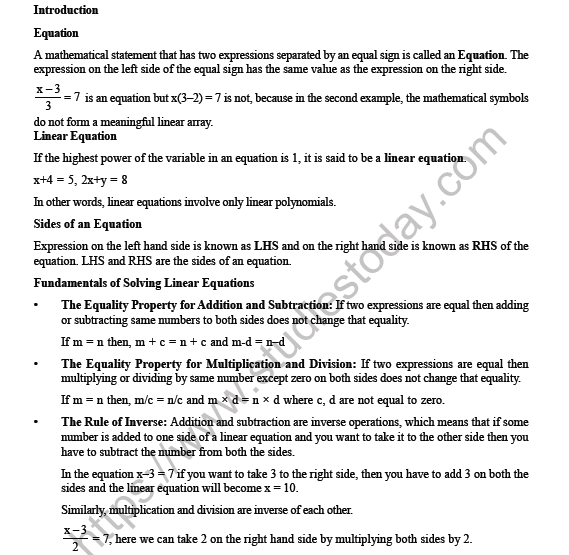 CBSE Class 8 Maths Linear Equations in One Variable Worksheet 3