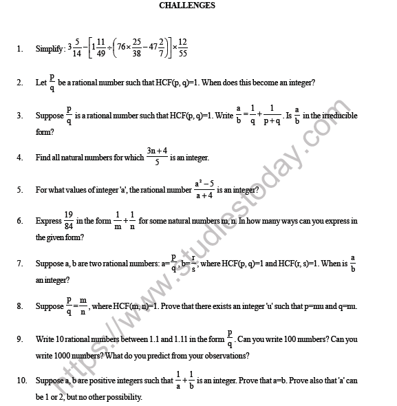 cbse class 8 maths rational numbers hots