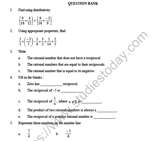 CBSE Class 8 Maths Rational Numbers Question bank 1