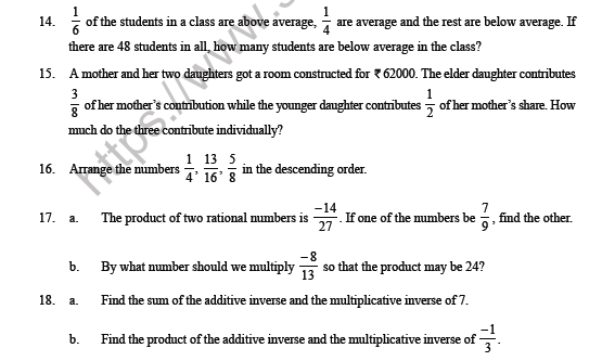 CBSE Class 8 Maths Rational Numbers Question bank 4