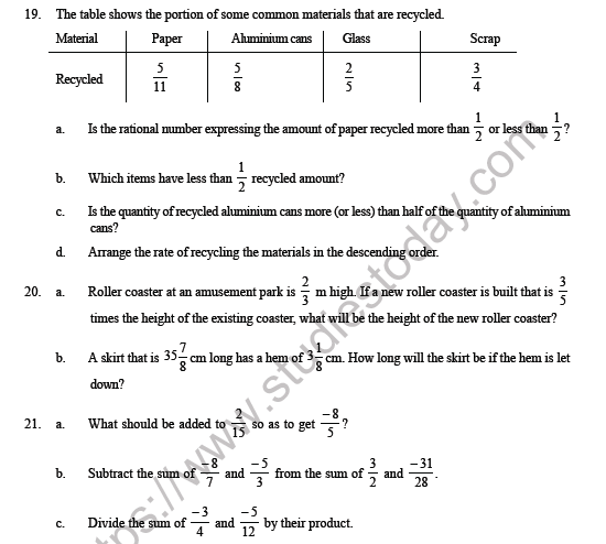 CBSE Class 8 Maths Rational Numbers Question bank 5