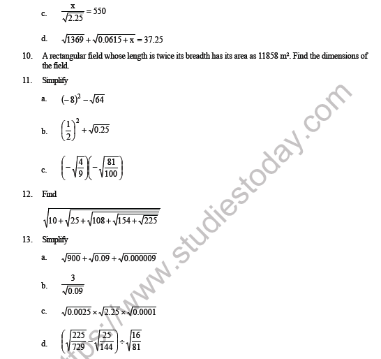 CBSE Class 8 Maths Square and Square Roots Question Bank 3