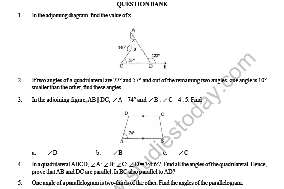 CBSE Class 8 Maths Understanding Quadrilaterals Question Bank 1