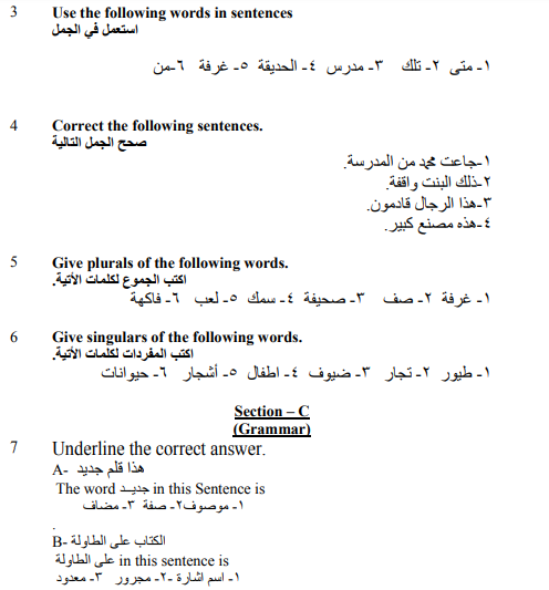 CBSE Class 9 Arabic Sample Paper Set C