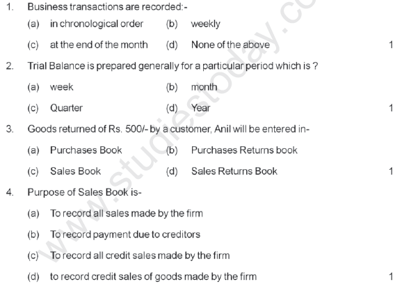 CBSE Class 9 Elements of Book Keeping and Accountancy Sample Paper Set A