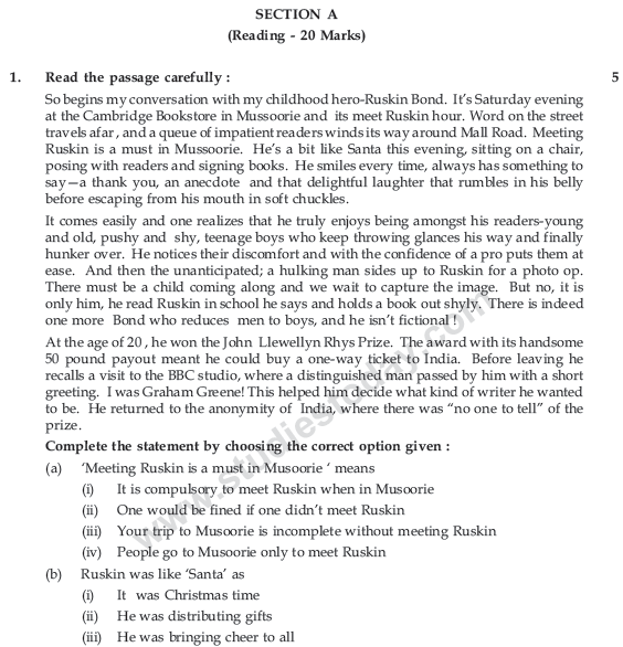 CBSE Class 9 English Communicative Sample Paper Set 17