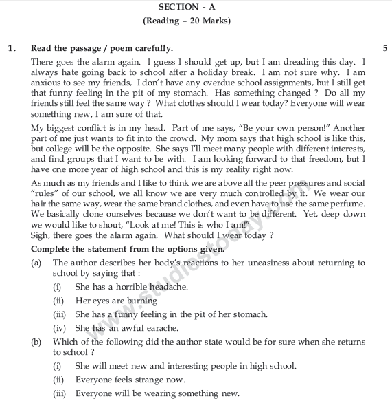 CBSE Class 9 English Communicative Sample Paper Set 20
