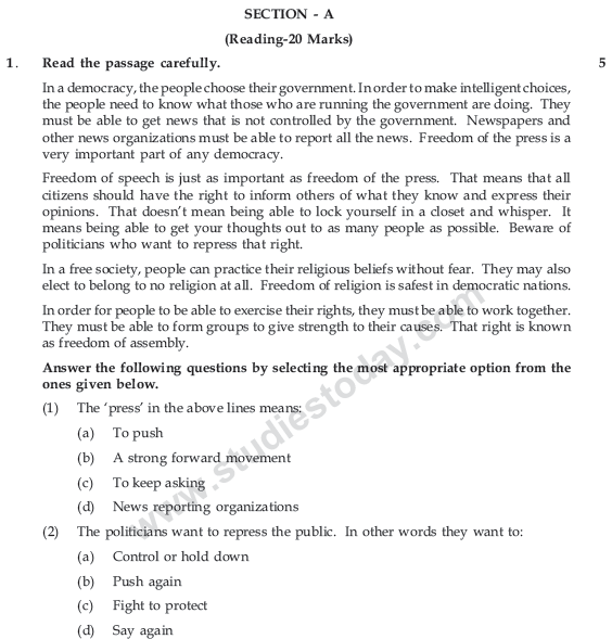CBSE Class 9 English Communicative Sample Paper Set 27