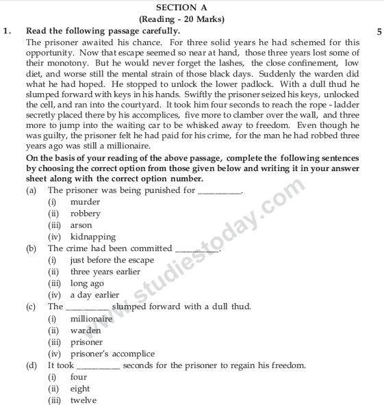 CBSE Class 9 English Communicative Sample Paper Set 4