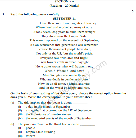 CBSE Class 9 English Communicative Sample Paper Set 48