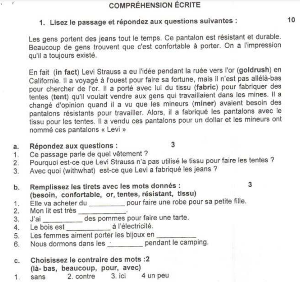 CBSE Class 9 French Sample Paper Set F