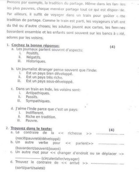 CBSE Class 9 French Sample Paper Set G-