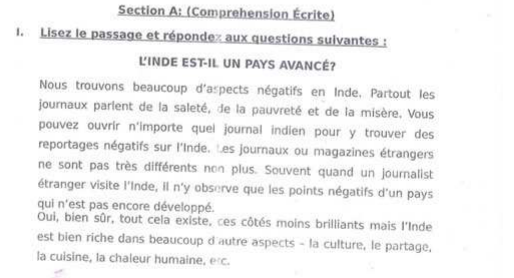 CBSE Class 9 French Sample Paper Set G