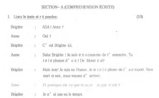 CBSE Class 9 French Sample Paper Set H