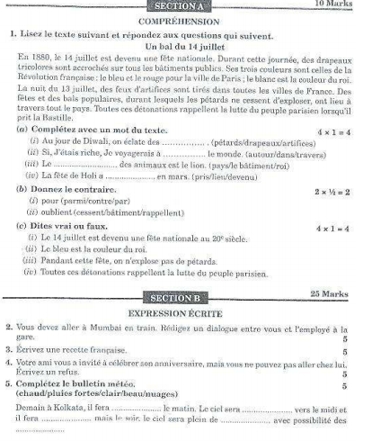CBSE Class 9 French Sample Paper Set O