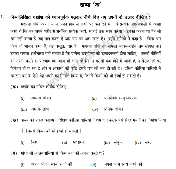 CBSE Class 9 Hindi B Sample Paper Set E