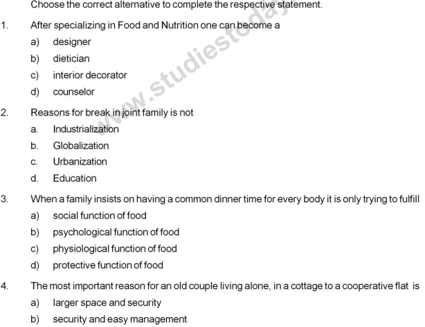 CBSE Class 9 Home Science Sample Paper Set C