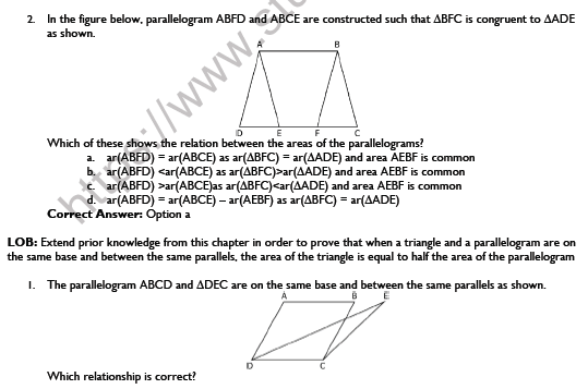 CBSE Class 9 Mathematics Areas Of Parallelogram And Triangles Worksheet Set A 4