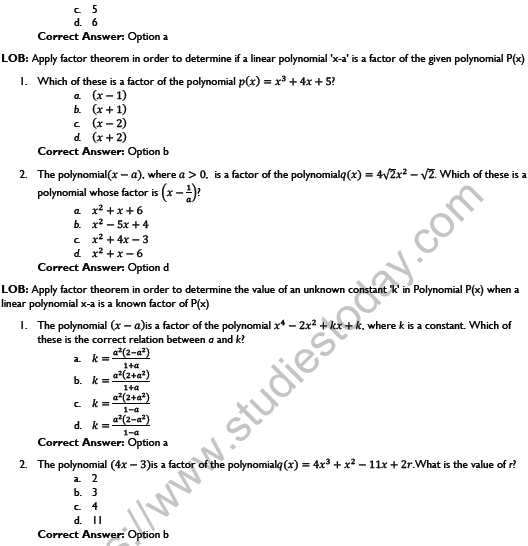 CBSE Class 9 Mathematics Polynomials Worksheet Set D 5