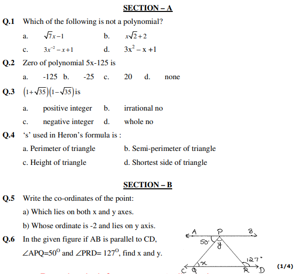 CBSE Class 9 Mathematics Sample Paper 10