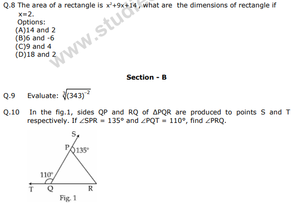 CBSE Class 9 Mathematics Sample Paper 12