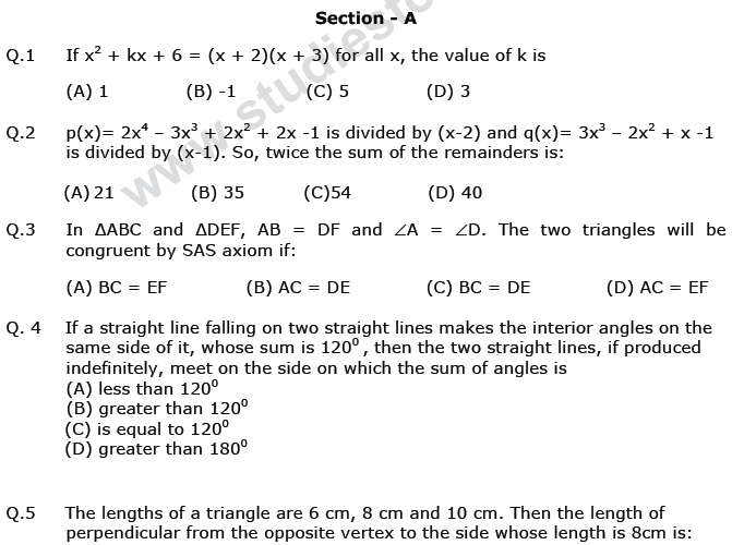 CBSE Class 9 Mathematics Sample Paper 12