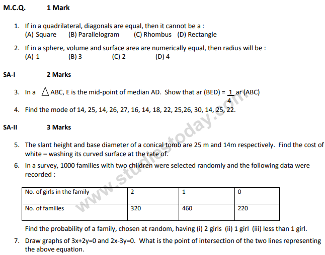 CBSE Class 9 Mathematics Sample Paper 17