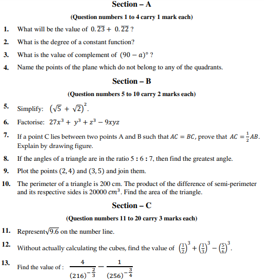 CBSE Class 9 Mathematics Sample Paper 18