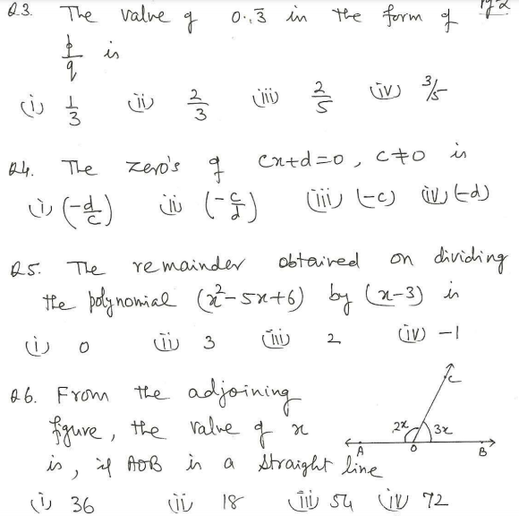 CBSE Class 9 Mathematics Sample Paper 2 Part A-