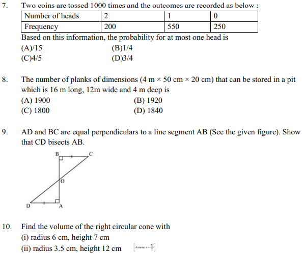 CBSE Class 9 Mathematics Sample Paper 20