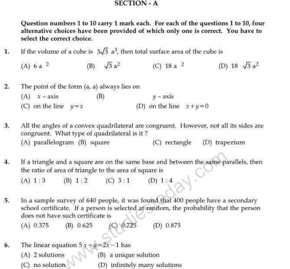 CBSE Class 9 Mathematics Sample Paper 6