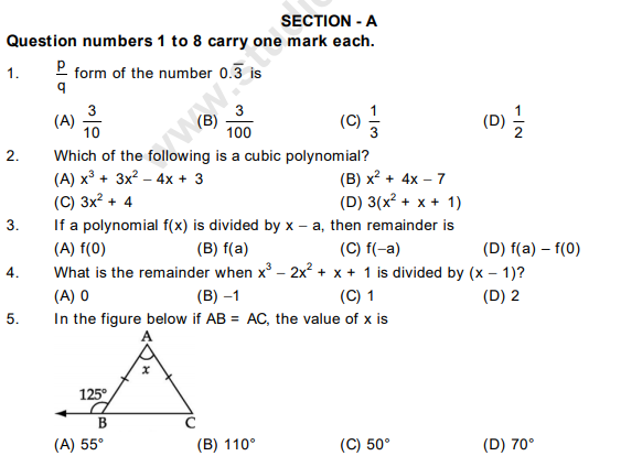 CBSE Class 9 Mathematics Sample Paper Set 18