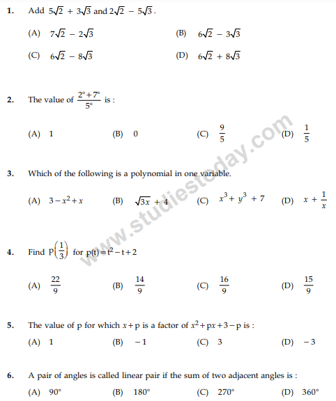 CBSE Class 9 Mathematics Sample Paper Set 28