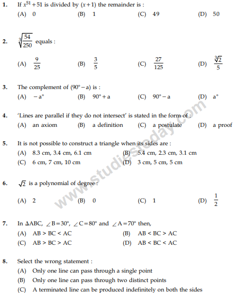 CBSE Class 9 Mathematics Sample Paper Set 29
