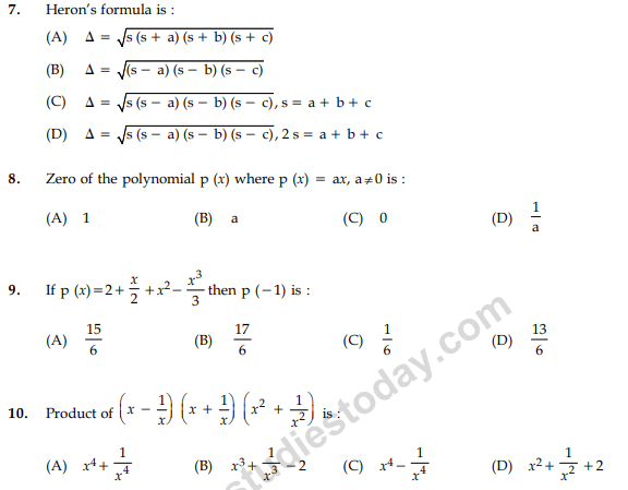 CBSE Class 9 Mathematics Sample Paper Set 34