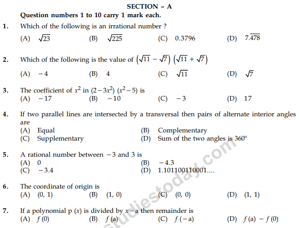 CBSE Class 9 Mathematics Sample Paper Set 35