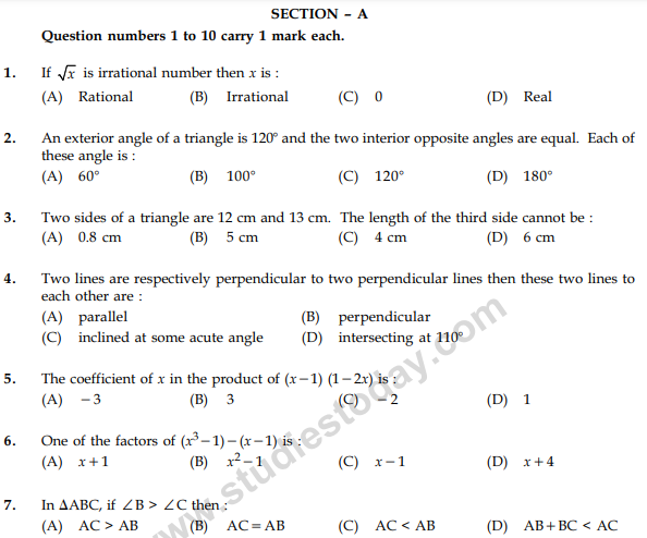 CBSE Class 9 Mathematics Sample Paper Set 38