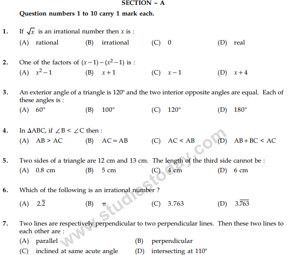 CBSE Class 9 Mathematics Sample Paper Set 39